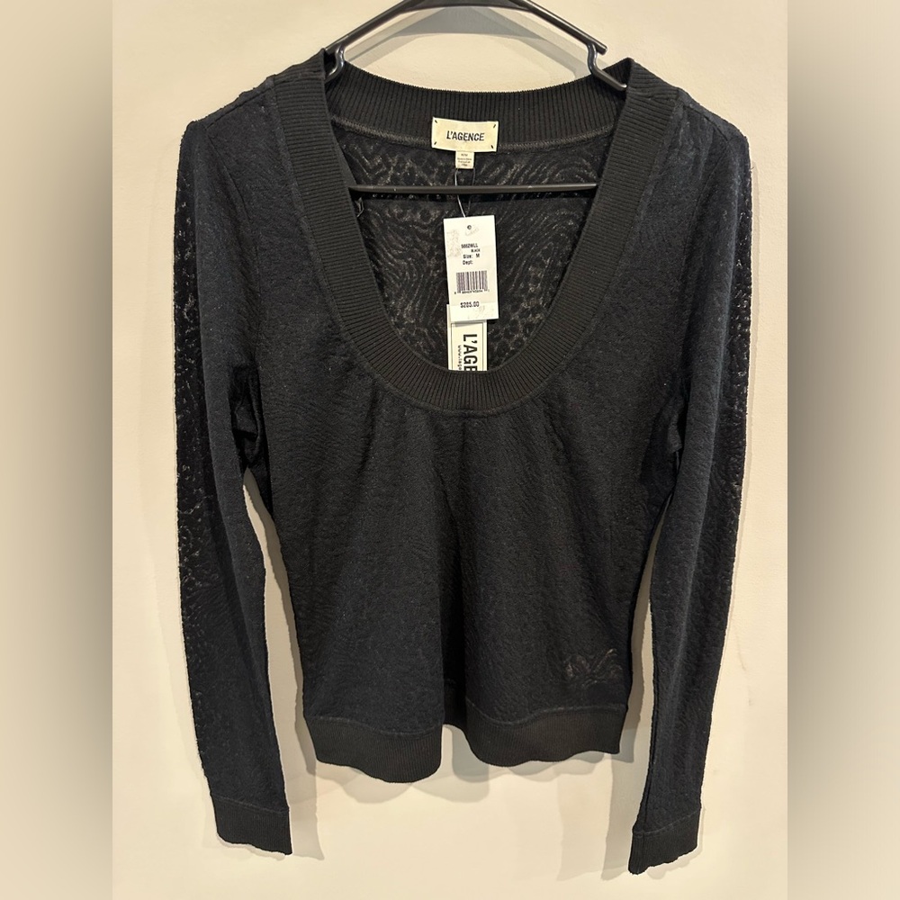 L'AGENCE Elegant Black Semi-Transparent Top